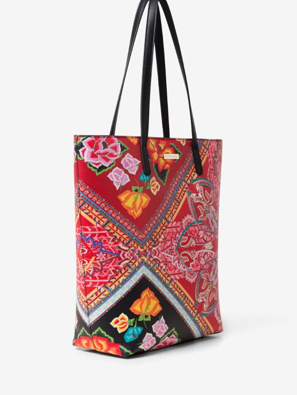 Desigual | Floral Shopper Large Tote Bag "Folklore Cards" - Red/Pink/Black - Picture 2 of 12